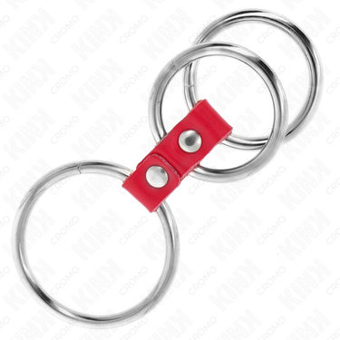 Anello pene in metallo e pelle rossa da 3,7 a 5 cm, controllo e piacere